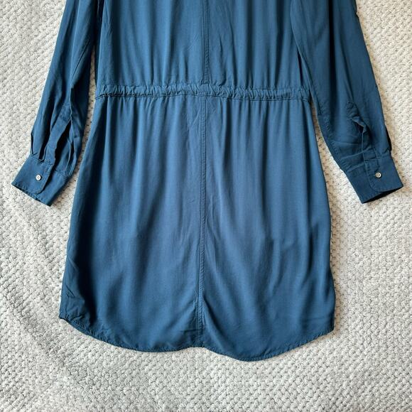 LOFT Lou & Grey Dress XS Blue Shirt Button Front Pockets Tie Waist Roll Sleeves - Picture 8 of 15